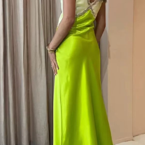 100% SILK | GINIA SADIE DRESS IN YELLOW/ELECTRIC LIME SIZE 8 - Picture 2 of 4